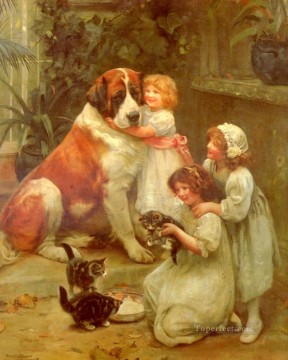 Mascotas y niños Painting - Favoritos de la familia Niños idílicos Arthur John Elsley Pet Kids